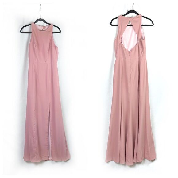 DESSY COLLECTION Diamond Cutout Back Trumpet Gown Front Slit Rose Pink Sz 8... - Picture 2 of 6